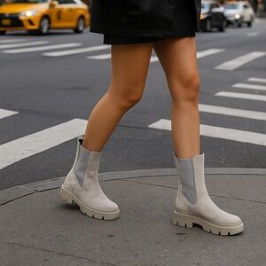 Sam Edelman Taupe Chunky Heel Boots Streetwear Scandi Water Repellent Neutral